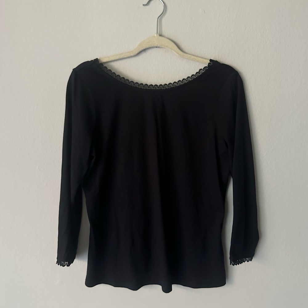 Boden Lace Trim Cotton Long Sleeve in Black Size 8